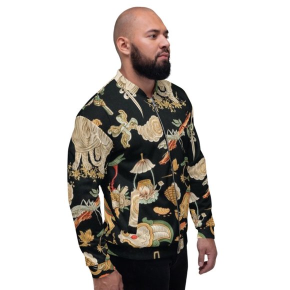 Chinese Pattern  Polychrome Ornement Vintage Art Unisex Bomber Jackets. - Picture 5 of 10